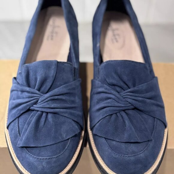 Clarks Sharon Dasher Womens Suede Loafers Slip on Wedge - Navy Blue - Size 10W - Picture 5 of 8